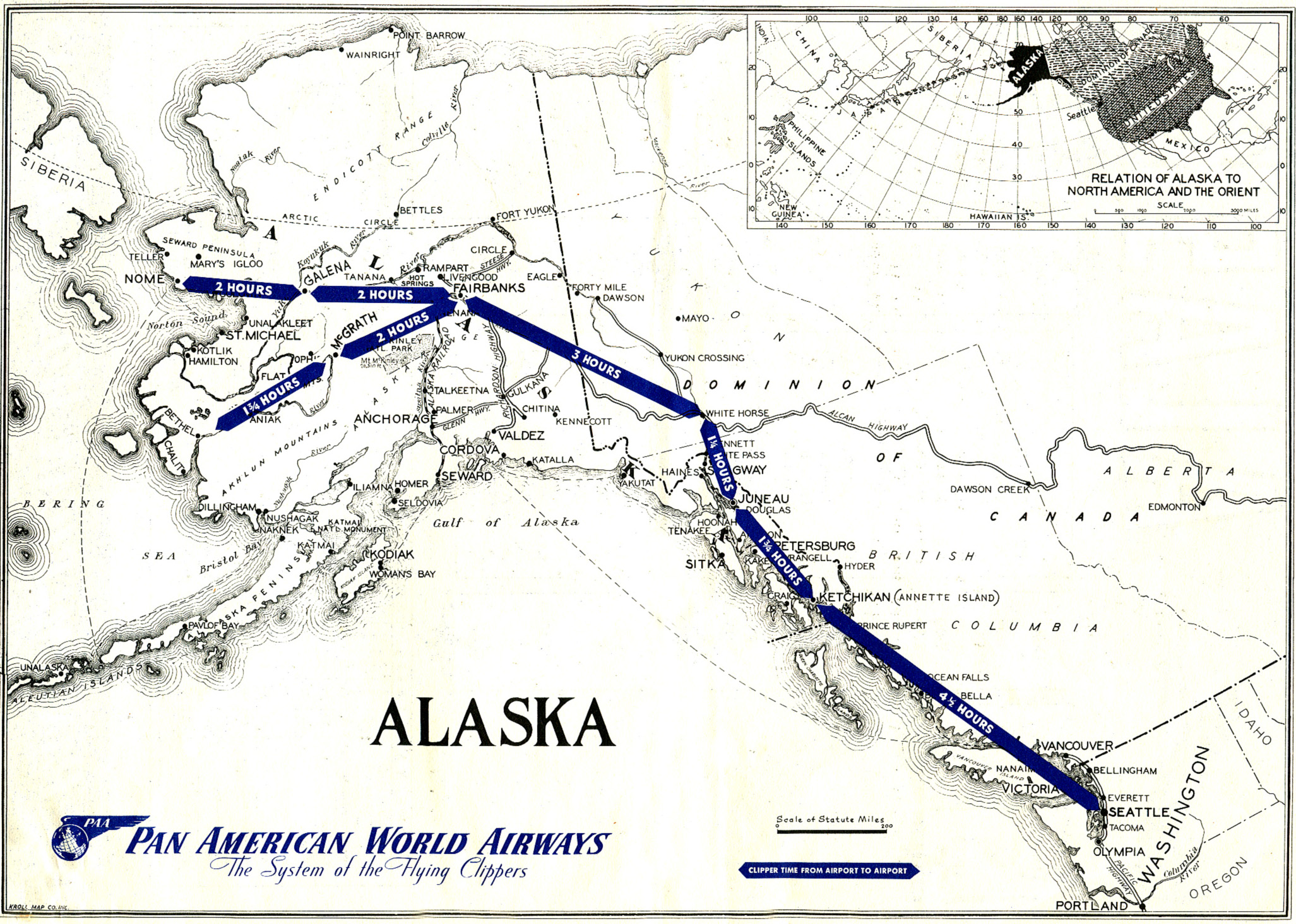 1946 Pan Am Alaskan Route Map. Image courtesy of Claude Hudspeth/Clipper Crew Collection.